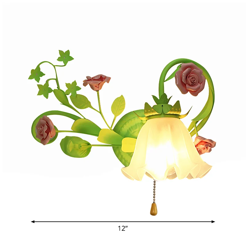 Applique murale simple gauche/droite, lampe pastorale à volants en verre blanc givré, applique murale en vert avec/sans in...