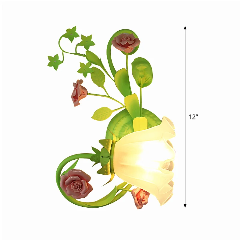 Applique murale simple gauche/droite, lampe pastorale à volants en verre blanc givré, applique murale en vert avec/sans in...