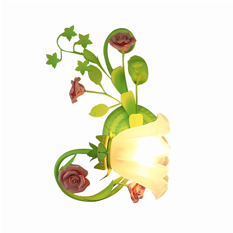 Applique murale simple gauche/droite, lampe pastorale à volants en verre blanc givré, applique murale en vert avec/sans in...