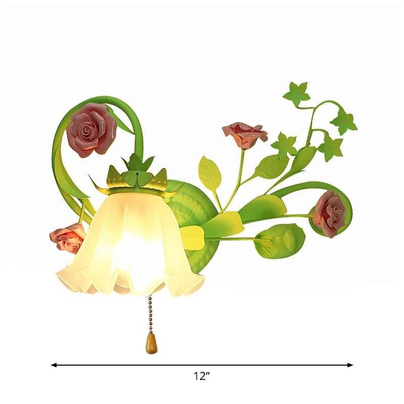 Applique murale simple gauche/droite, lampe pastorale à volants en verre blanc givré, applique murale en vert avec/sans in...