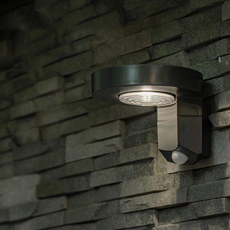 Applique murale solaire ronde à LED, luminaire moderne en métal pour cour, noir Clearhalo