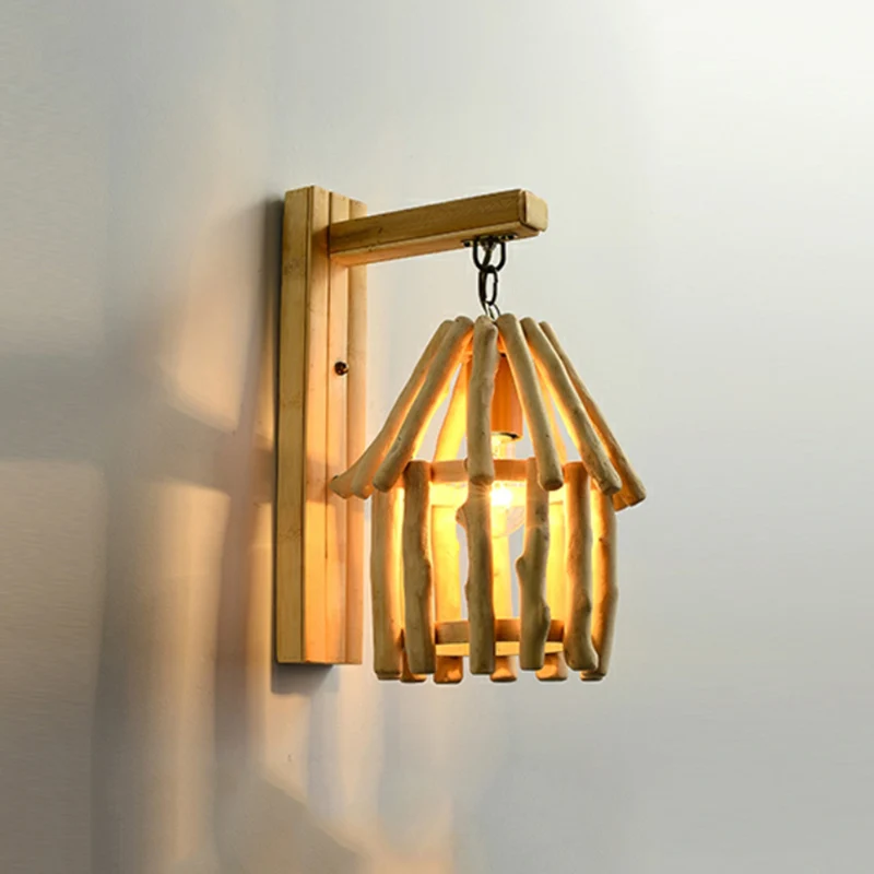Applique murale de style chinois pour restaurant, luminaire suspendu avec abat-jour en bambou tissé Clearhalo