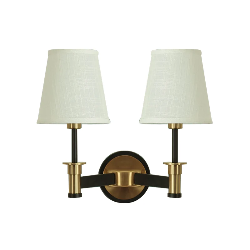 Applique murale en tissu blanc/beige, conique, 2 lumières, éclairage mural de campagne Clearhalo