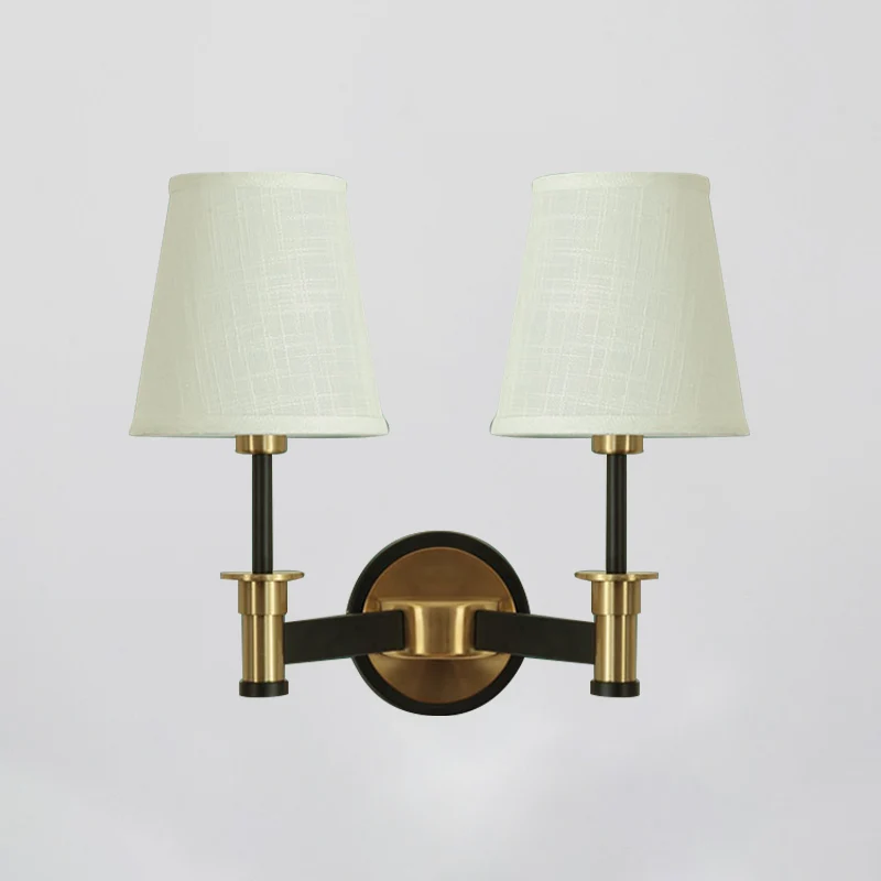 Applique murale en tissu blanc/beige, conique, 2 lumières, éclairage mural de campagne Clearhalo