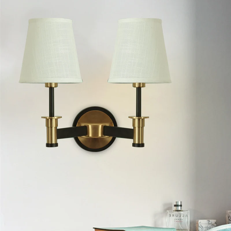 Applique murale en tissu blanc/beige, conique, 2 lumières, éclairage mural de campagne Clearhalo