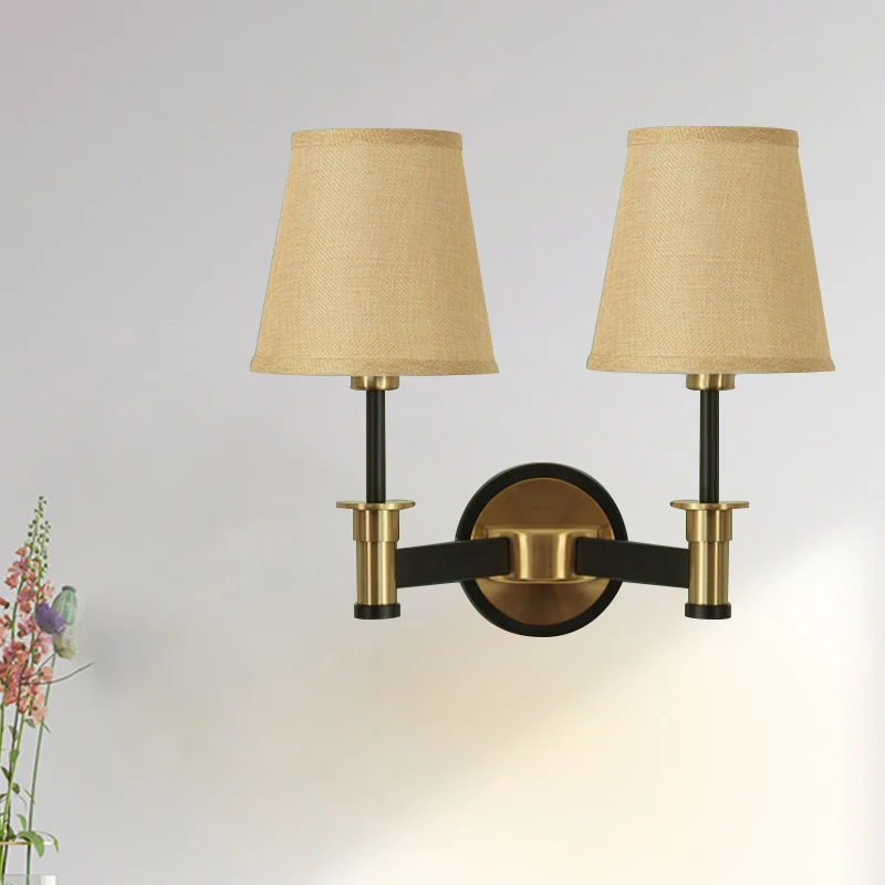 Applique murale en tissu blanc/beige, conique, 2 lumières, éclairage mural de campagne Clearhalo