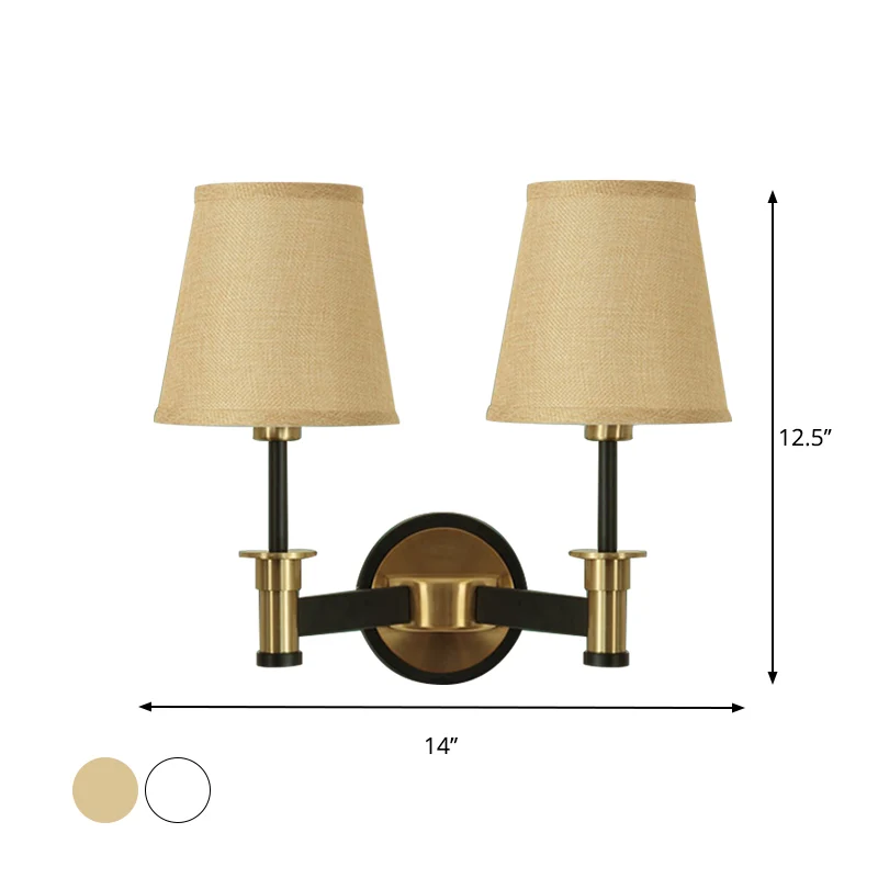 Applique murale en tissu blanc/beige, conique, 2 lumières, éclairage mural de campagne Clearhalo