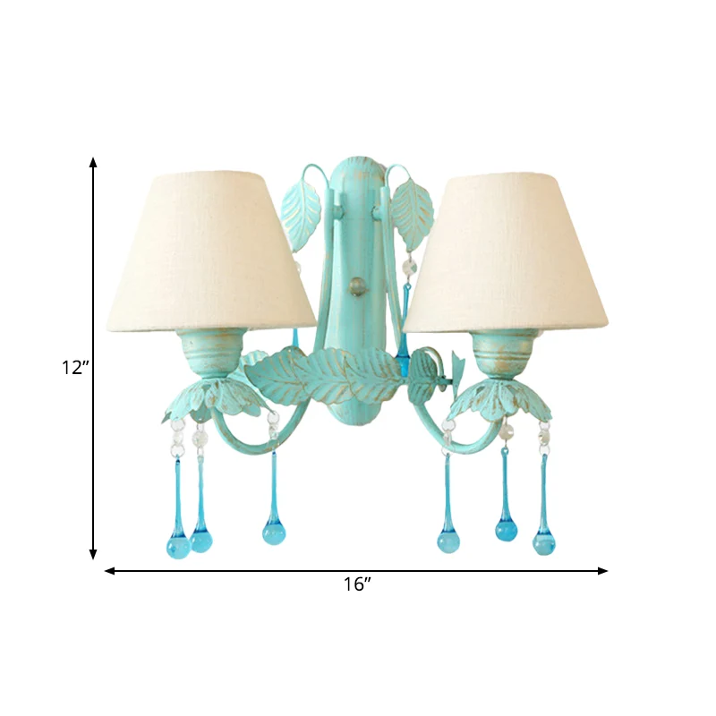 Applique murale en tissu conique pour jardin américain, 2 têtes, pour salle à manger, avec gouttelette en bleu Clearhalo