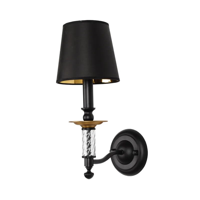 Applique murale en tissu traditionnel à 1 lumière noire avec décor tubulaire en acrylique Clearhalo