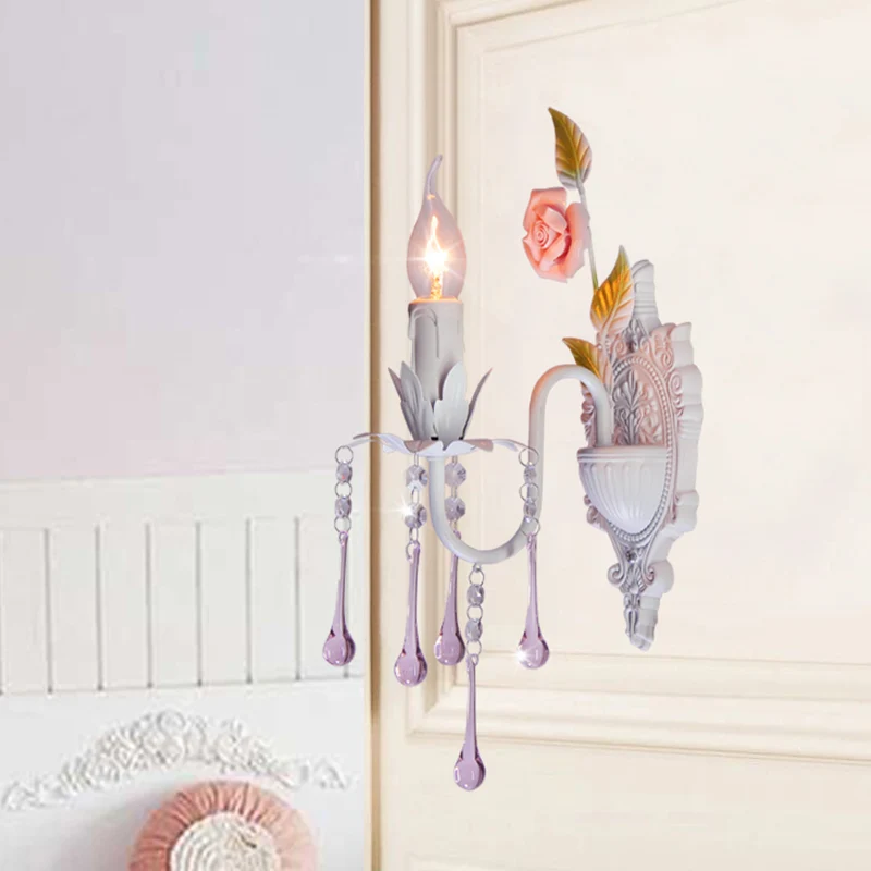 Applique murale traditionnelle à 1 ampoule, chandelier en cristal à facettes, luminaire mural en blanc/vert pour salon Cle...