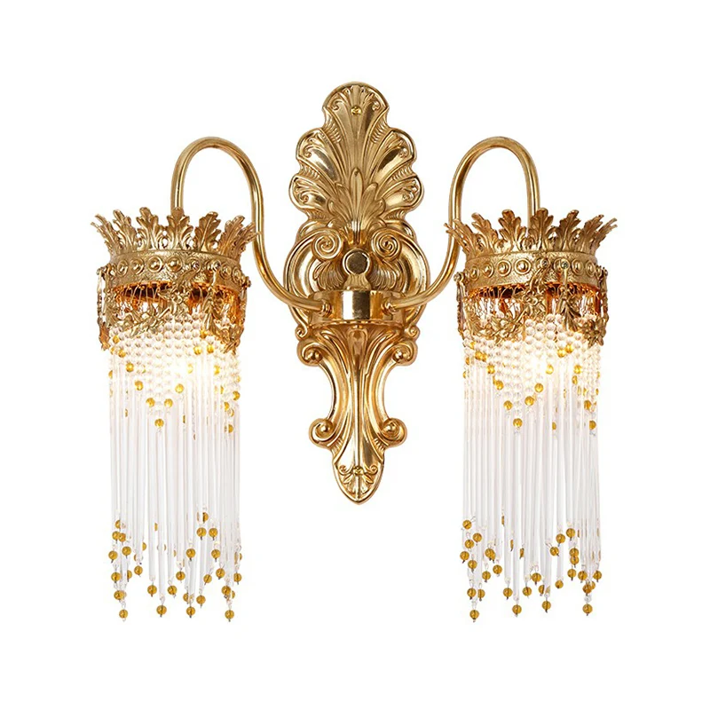 Applique murale traditionnelle en forme de couronne dorée, applique de salon en métal avec frange en cristal Clearhalo