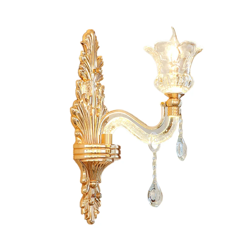 Applique murale traditionnelle en verre transparent doré, 1/2 ampoules, avec bras lumineux en cristal à bulles Clearhalo