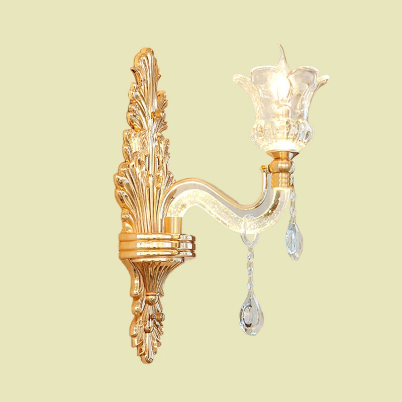 Applique murale traditionnelle en verre transparent doré, 1/2 ampoules, avec bras lumineux en cristal à bulles Clearhalo