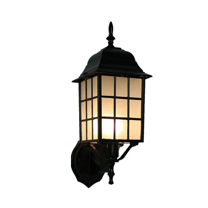 Applique murale à 1 tête en forme de grille de campagne en aluminium avec abat-jour en verre dépoli en noir Clearhalo