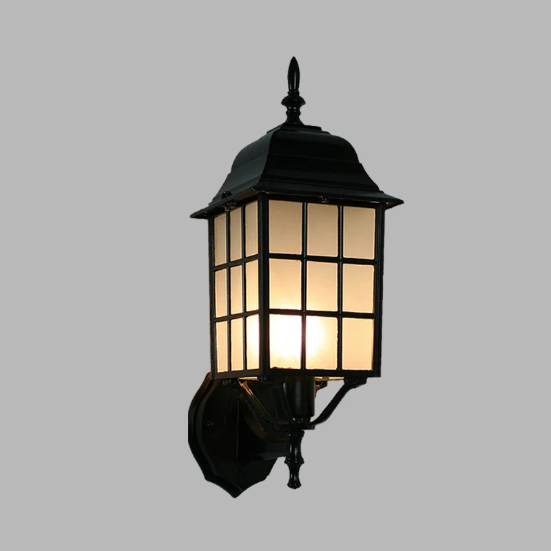 Applique murale à 1 tête en forme de grille de campagne en aluminium avec abat-jour en verre dépoli en noir Clearhalo
