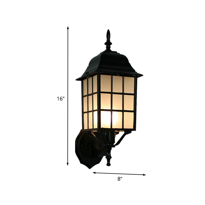 Applique murale à 1 tête en forme de grille de campagne en aluminium avec abat-jour en verre dépoli en noir Clearhalo