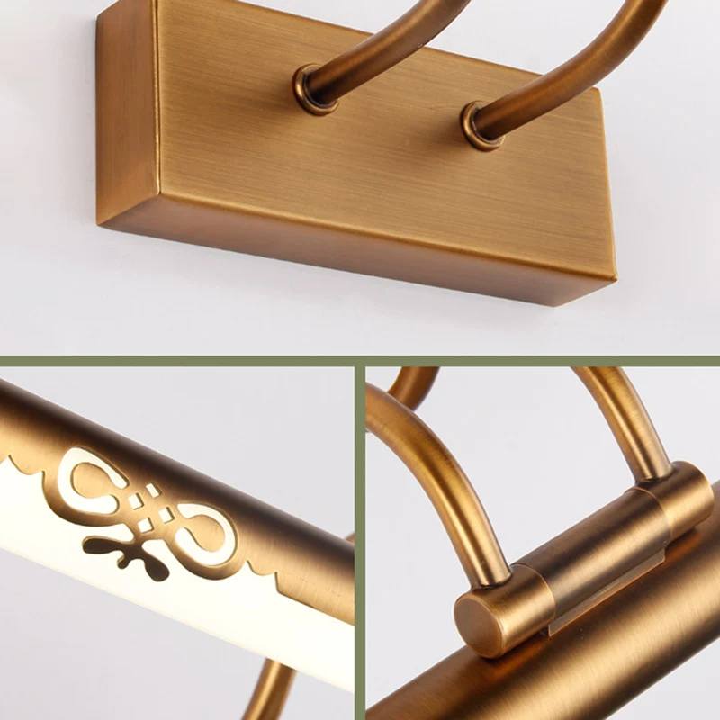 Applique murale à Tube évidé en Bronze, éclairage de vanité LED rotatif en métal traditionnel pour salle de bains Clearhalo