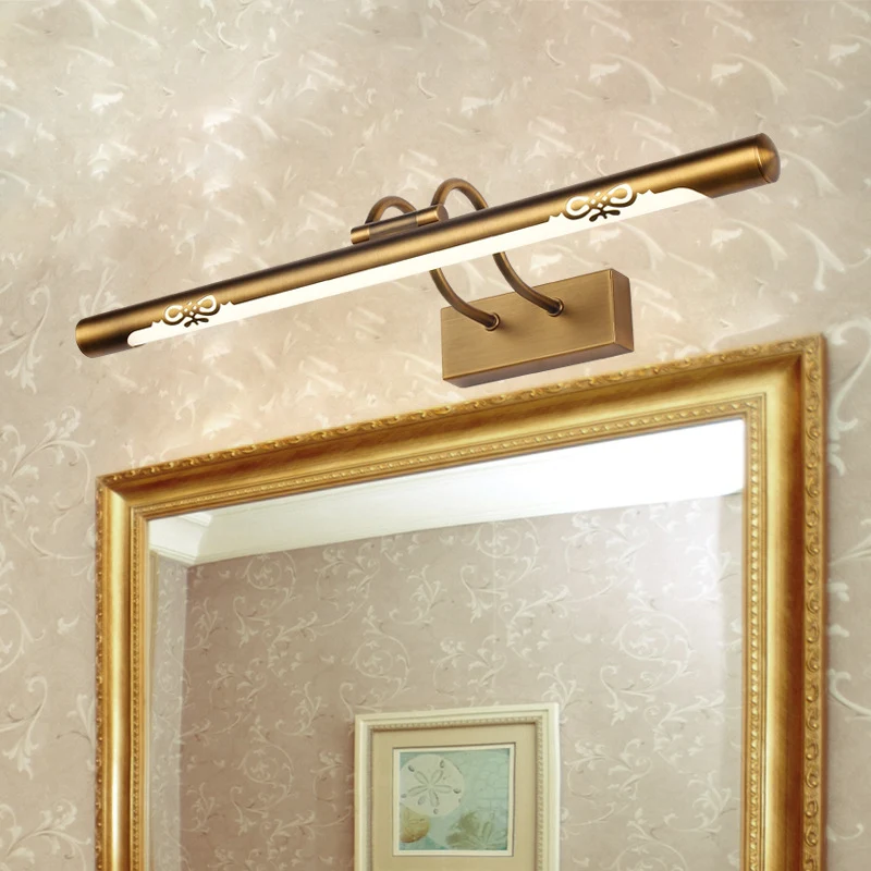 Applique murale à Tube évidé en Bronze, éclairage de vanité LED rotatif en métal traditionnel pour salle de bains Clearhalo