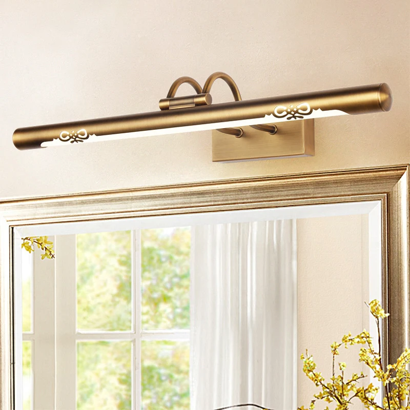 Applique murale à Tube évidé en Bronze, éclairage de vanité LED rotatif en métal traditionnel pour salle de bains Clearhalo