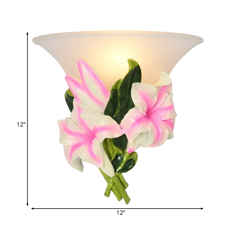 Applique murale évasée en verre dépoli rustique 1 lumière pour salon avec décoration de fleurs roses Clearhalo