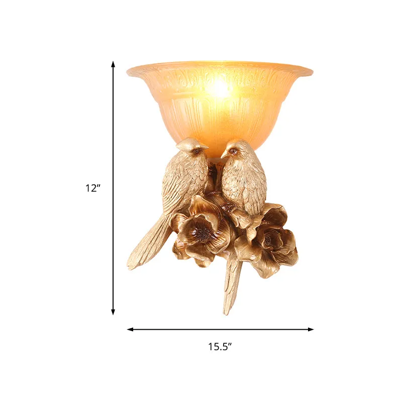 Applique murale évasée en verre givré, luminaire Antique à 1 lumière pour couloir, avec décoration d'oiseau doré Clearhalo