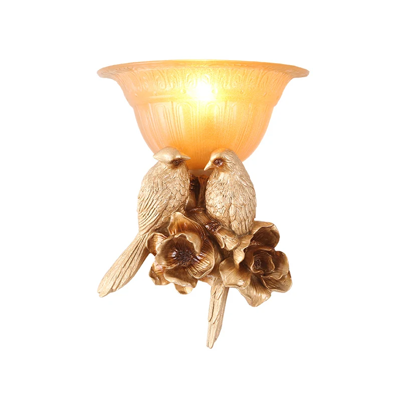 Applique murale évasée en verre givré, luminaire Antique à 1 lumière pour couloir, avec décoration d'oiseau doré Clearhalo