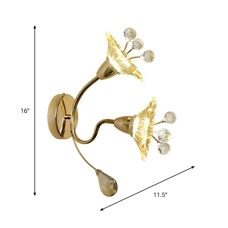 Applique murale en verre cristal clair doré, abat-jour marguerite, 2 ampoules, applique traditionnelle pour chevet Clearhalo