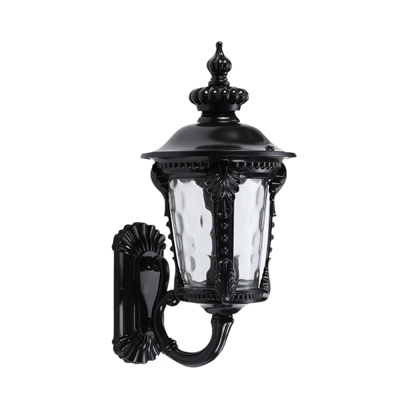 Applique murale en verre d'eau en forme d'urne rustique à 1 tête, éclairage mural noir pour cour Clearhalo