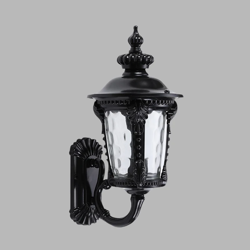 Applique murale en verre d'eau en forme d'urne rustique à 1 tête, éclairage mural noir pour cour Clearhalo