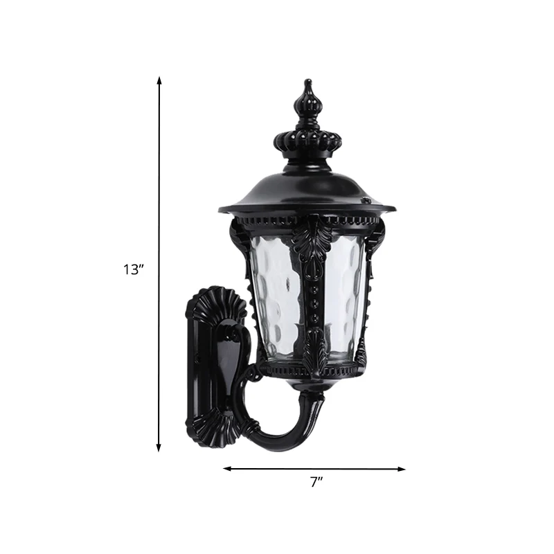 Applique murale en verre d'eau en forme d'urne rustique à 1 tête, éclairage mural noir pour cour Clearhalo
