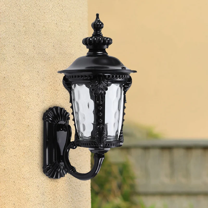 Applique murale en verre d'eau en forme d'urne rustique à 1 tête, éclairage mural noir pour cour Clearhalo
