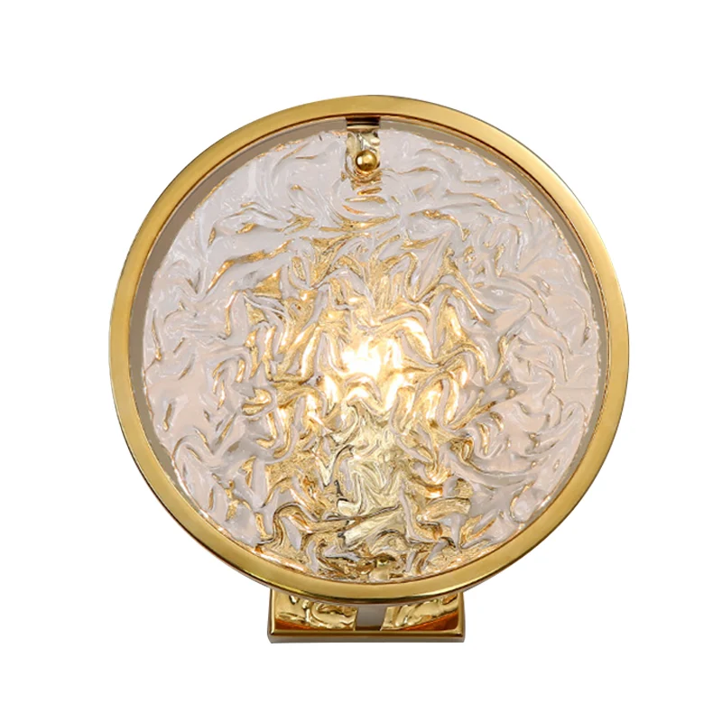 Applique murale en verre d'eau à 1 lumière, cercle doré traditionaliste, luminaire mural pour salon Clearhalo