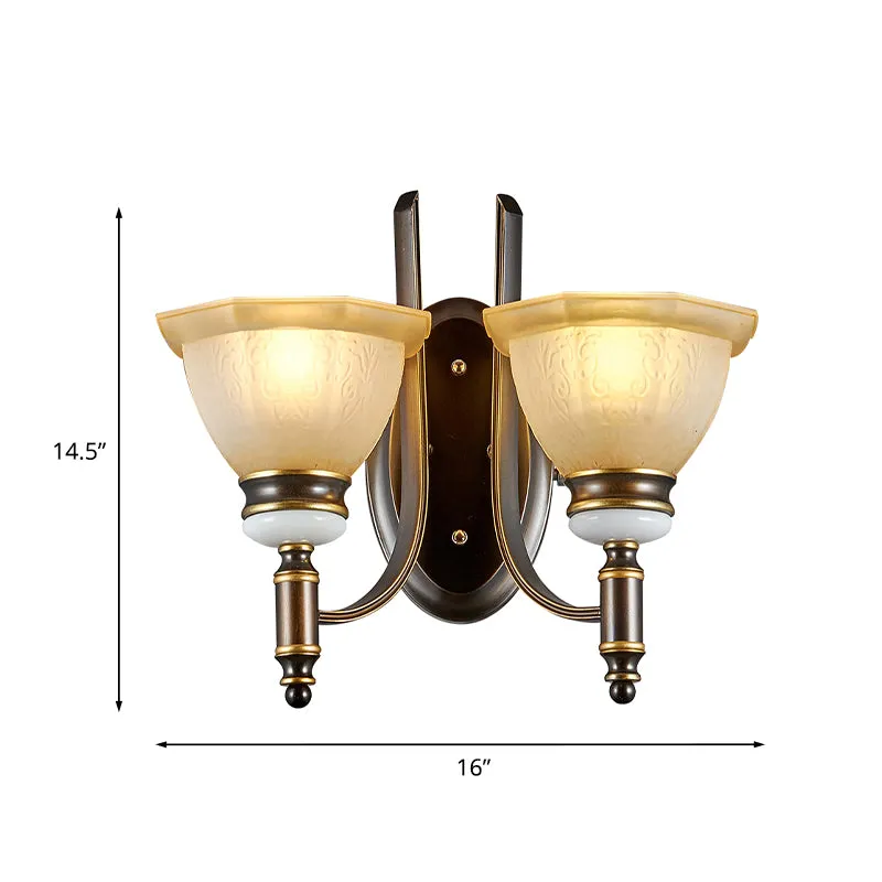 Applique murale en verre dépoli à bras courbé Traditionalisme, lampe murale de salon à 1/2 ampoules en noir Clearhalo
