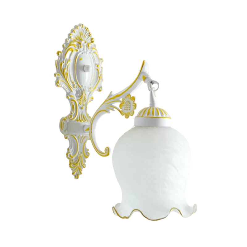 Applique murale en verre givré blanc/bronze, abat-jour à garniture en laitue, luminaire mural traditionnel à 1 tête Clearhalo