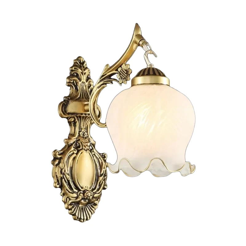 Applique murale en verre givré blanc/bronze, abat-jour à garniture en laitue, luminaire mural traditionnel à 1 tête Clearhalo