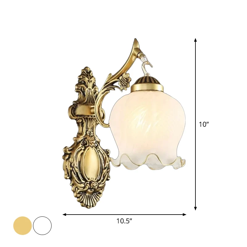 Applique murale en verre givré blanc/bronze, abat-jour à garniture en laitue, luminaire mural traditionnel à 1 tête Clearhalo