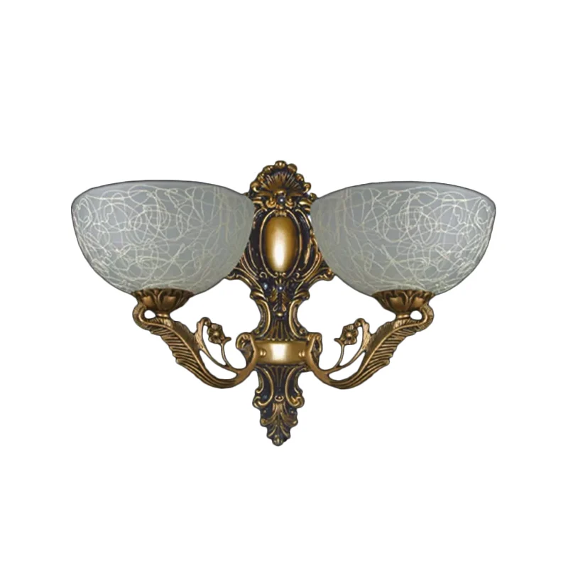 Applique murale en verre à motifs blancs, bol, lampe rurale, 2 ampoules, luminaire mural pour foyer, en Bronze Clearhalo