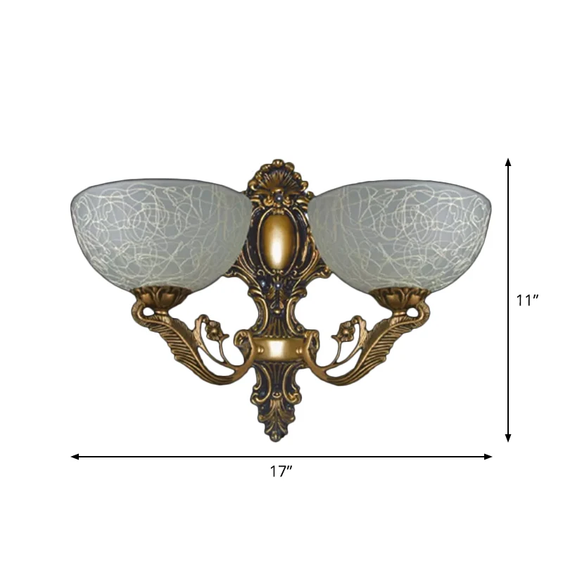 Applique murale en verre à motifs blancs, bol, lampe rurale, 2 ampoules, luminaire mural pour foyer, en Bronze Clearhalo