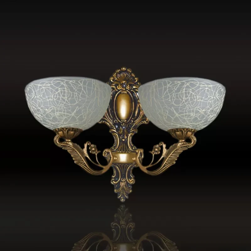 Applique murale en verre à motifs blancs, bol, lampe rurale, 2 ampoules, luminaire mural pour foyer, en Bronze Clearhalo