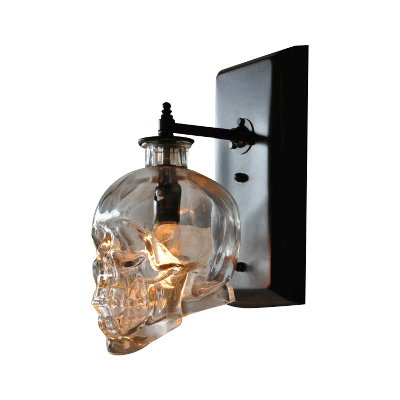 Applique murale en verre transparent avec tête de mort noire, luminaire artistique à une ampoule, pour couloir Clearhalo