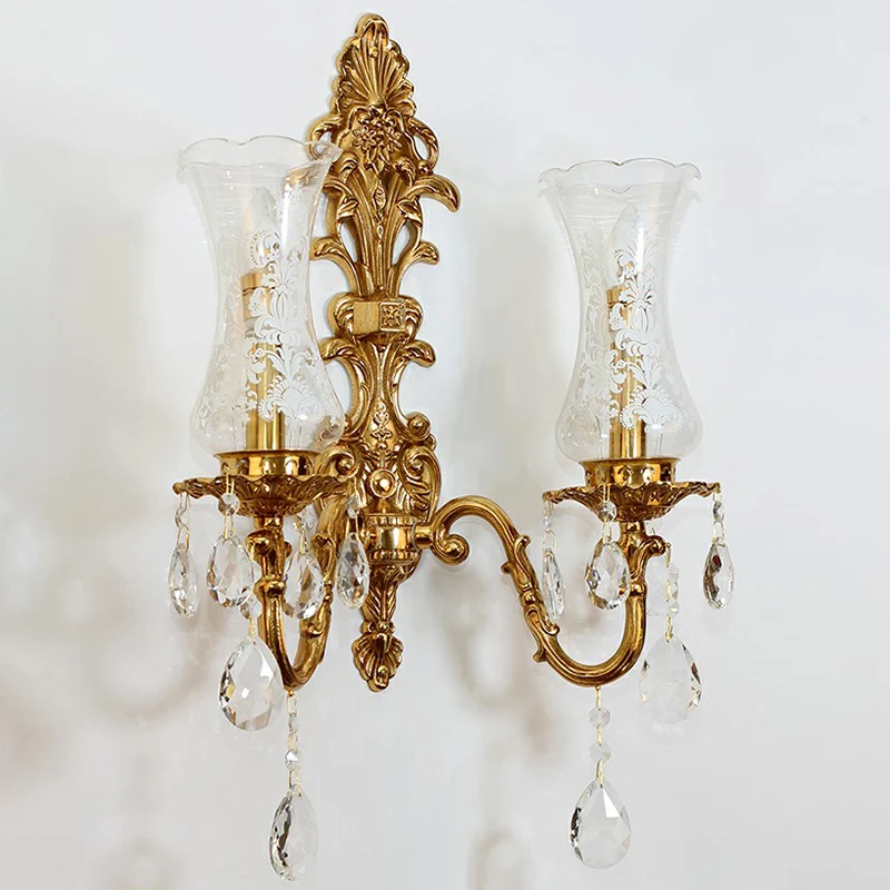 Applique murale en verre transparent et Bronze en forme de Vase, éclairage mural de Style rétro pour cristal K9 Clearhalo
