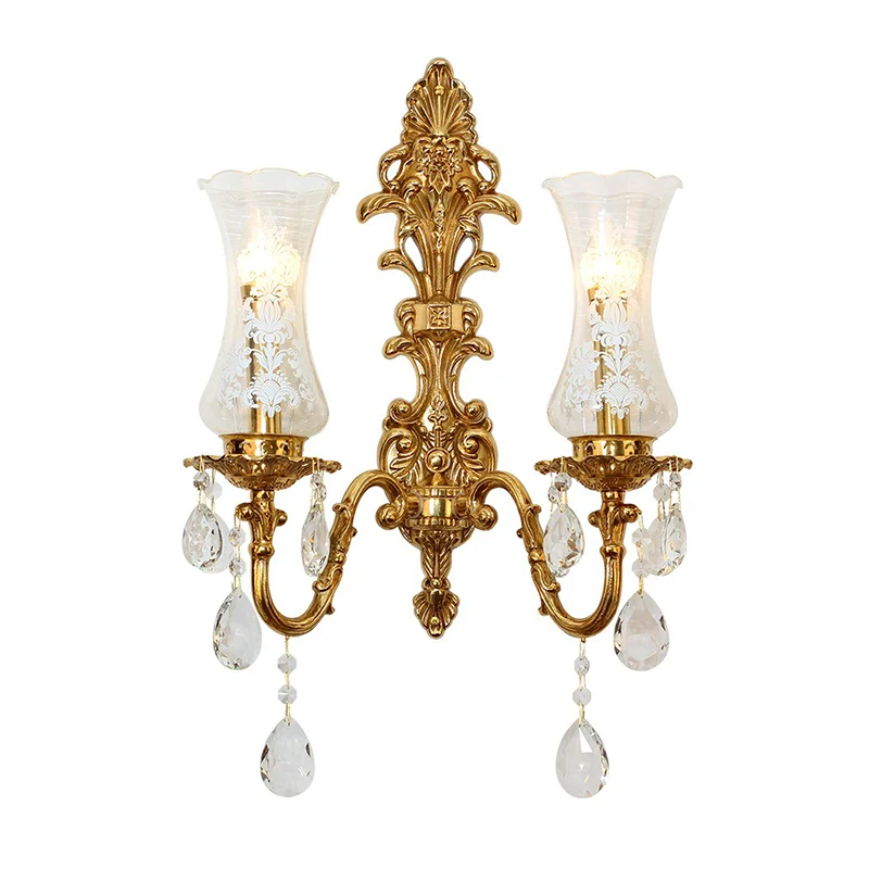 Applique murale en verre transparent et Bronze en forme de Vase, éclairage mural de Style rétro pour cristal K9 Clearhalo