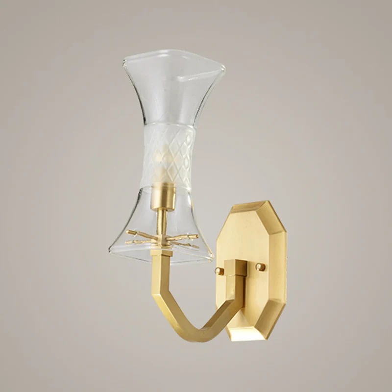 Applique murale en verre transparent, finition en laiton, sablier, 1 tête, luminaire mural Vintage Clearhalo