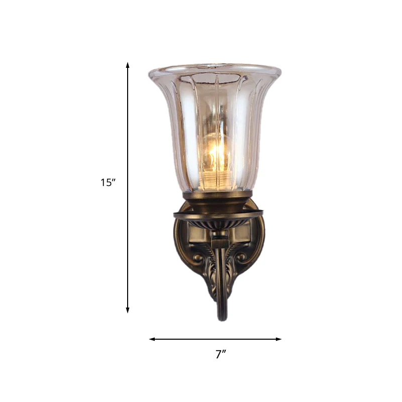 Applique murale en verre transparent à 1/2 lumières, abat-jour en forme de cloche en bronze antique, applique de salon ave...