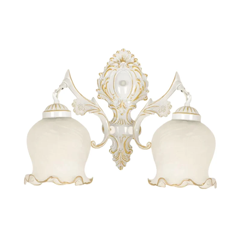 Applique murale à volants en Bronze/blanc, luminaire traditionnel en verre givré à 2 têtes pour salon Clearhalo