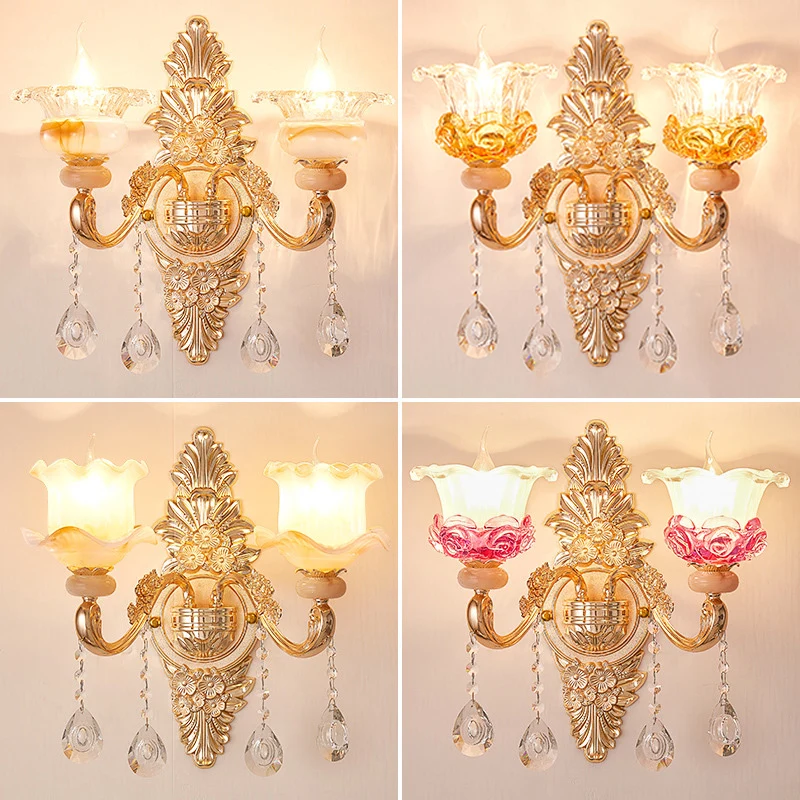 Applique murale à volants floraux dorés, luminaire traditionnel de couloir en verre avec accents de cristal Clearhalo