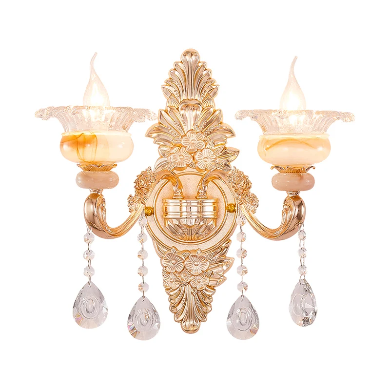 Applique murale à volants floraux dorés, luminaire traditionnel de couloir en verre avec accents de cristal Clearhalo
