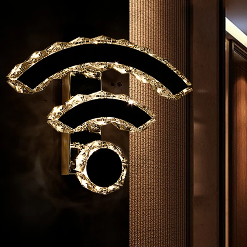 Applique murale Wifi modernisme K9 cristal LED noir, éclairage mural en lumière chaude/blanche Clearhalo