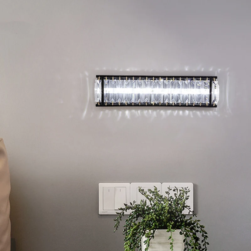 Applique rectangulaire en cristal, éclairage mural de chevet à LED moderne en noir Clearhalo