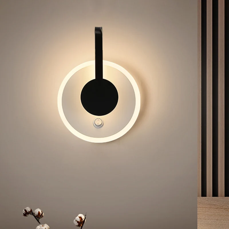 Applique ronde et incurvée moderne nordique acrylique LED noir applique murale en lumière chaude/blanche Clearhalo